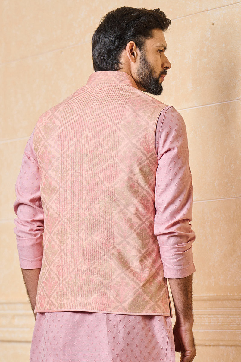 Pink Printed Bundi With Texturing