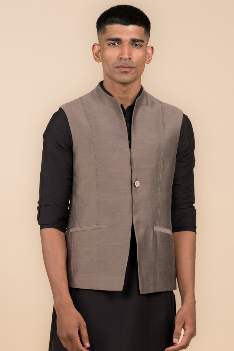 Charcoal Bundi With Top Stitch Detailing