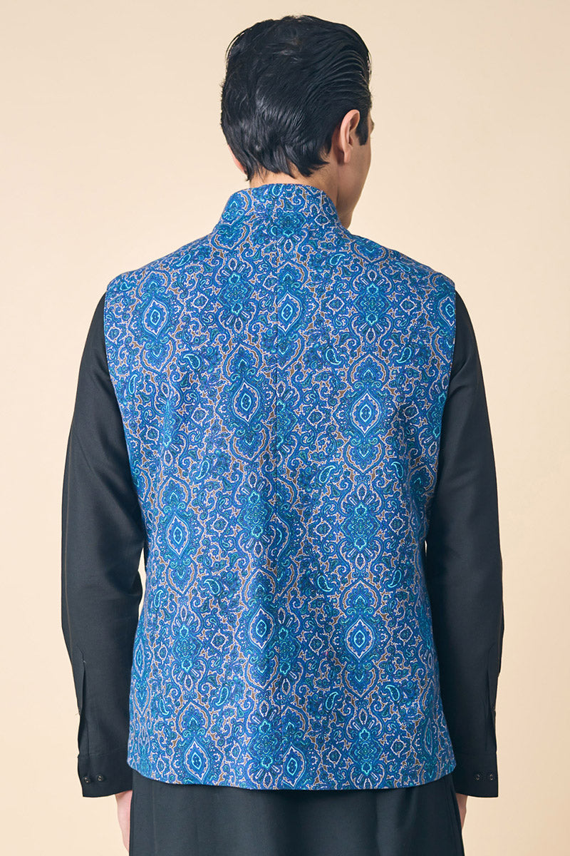 Blue Printed Cotton Khadi Bundi