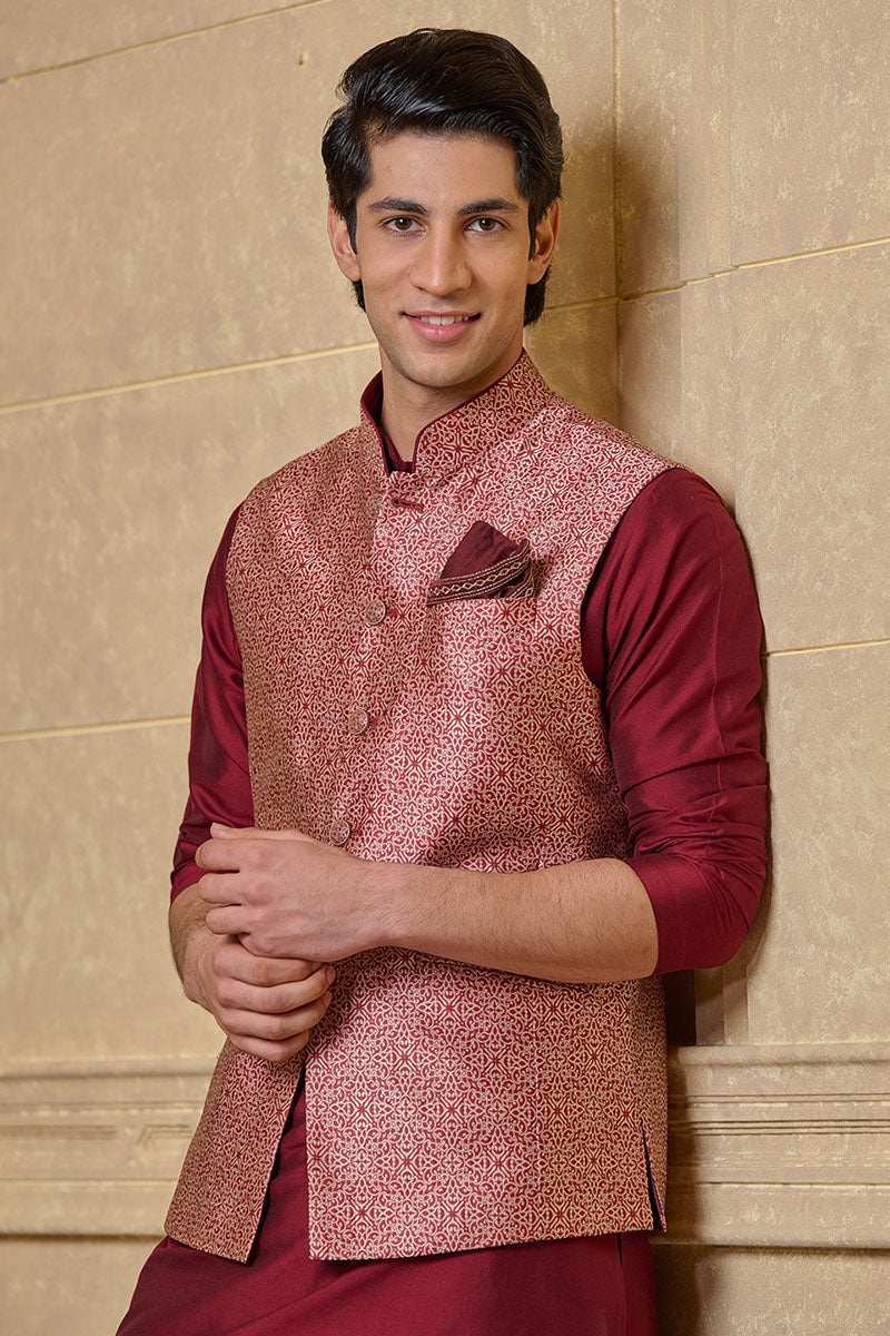 Maroon Resham Brocade Bundi