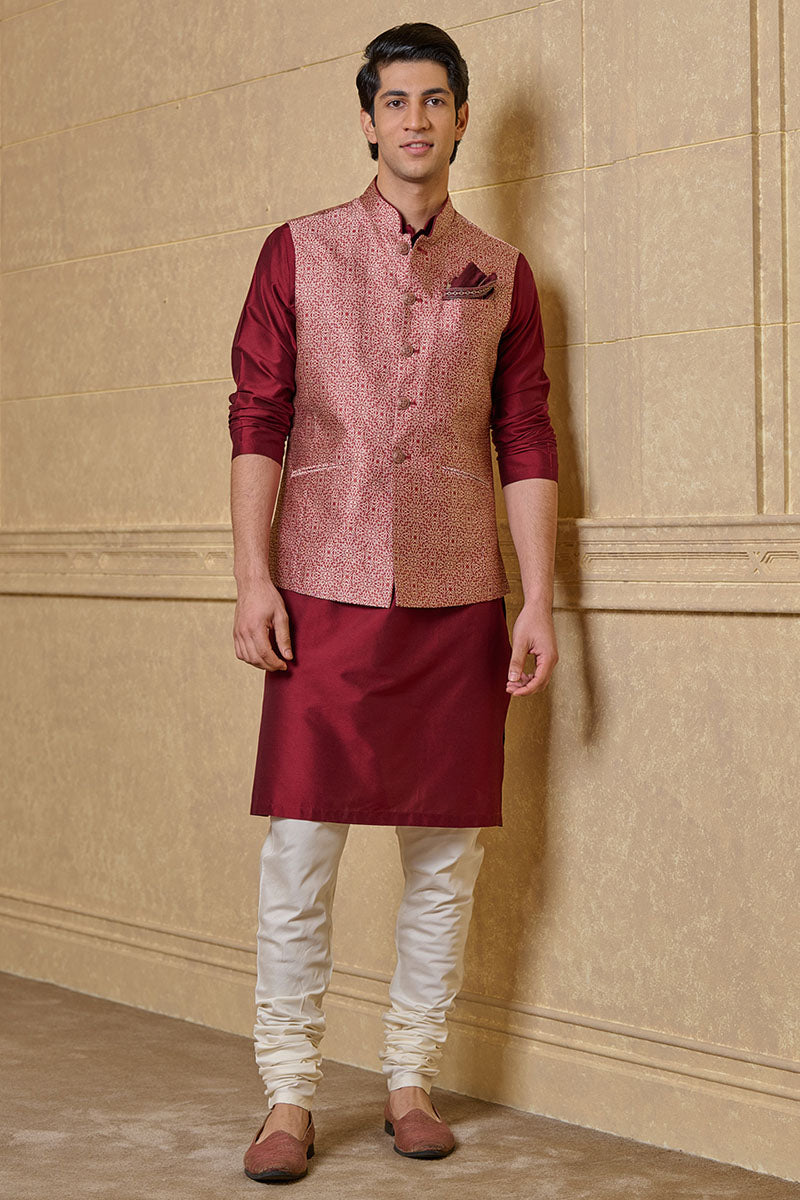 Maroon Resham Brocade Bundi