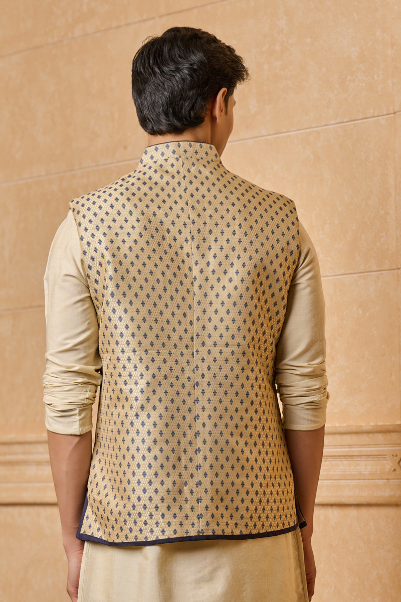 Gold Jacquard Bundi with Top Stitch Detailing