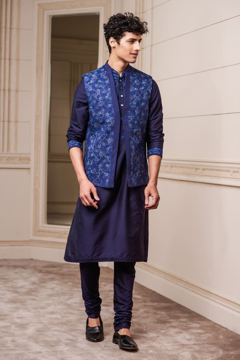 Navy All Over Printed Quilted Bundi