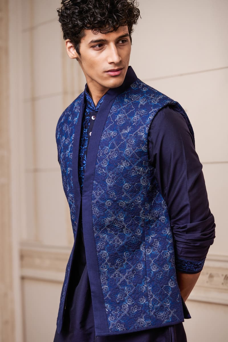 Navy All Over Printed Quilted Bundi