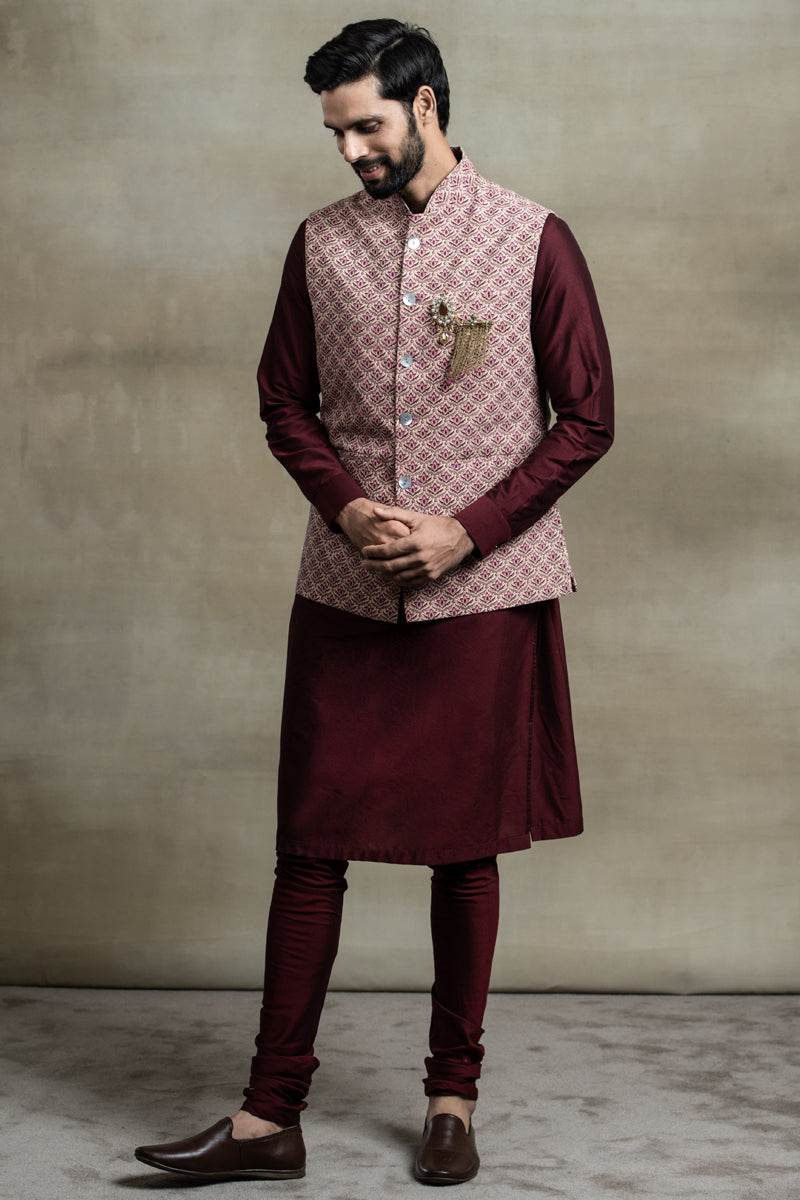 Maroon All Over Printed Cotton Bundi