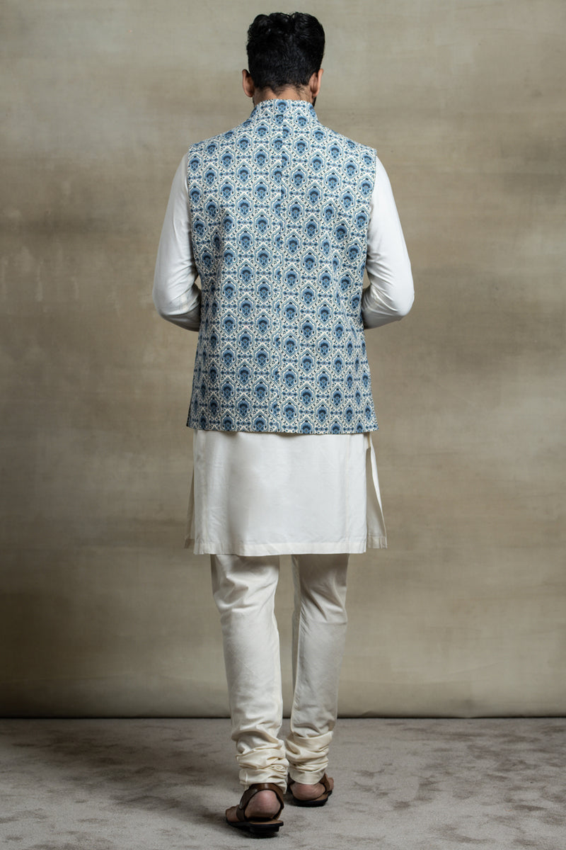 Blue Printed Cotton Bundi