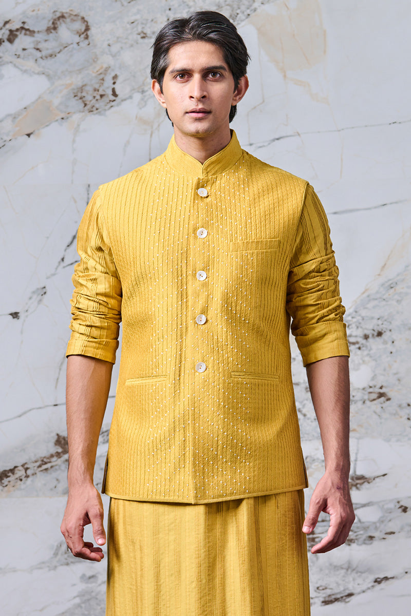 Yellow All Over Textured Bundi