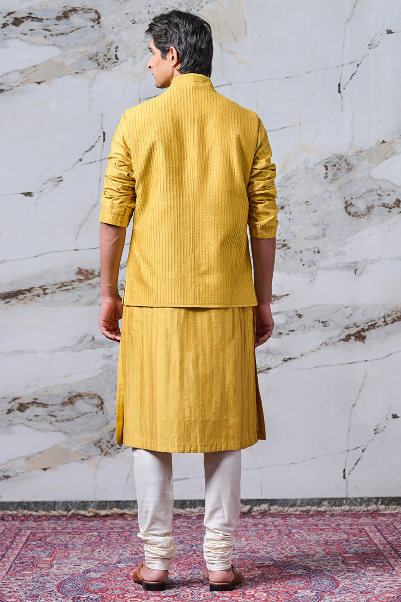 Yellow All Over Textured Bundi