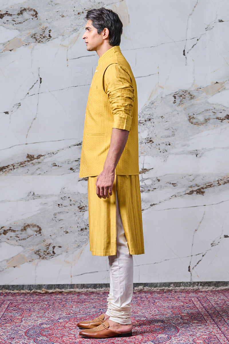 Yellow All Over Textured Bundi