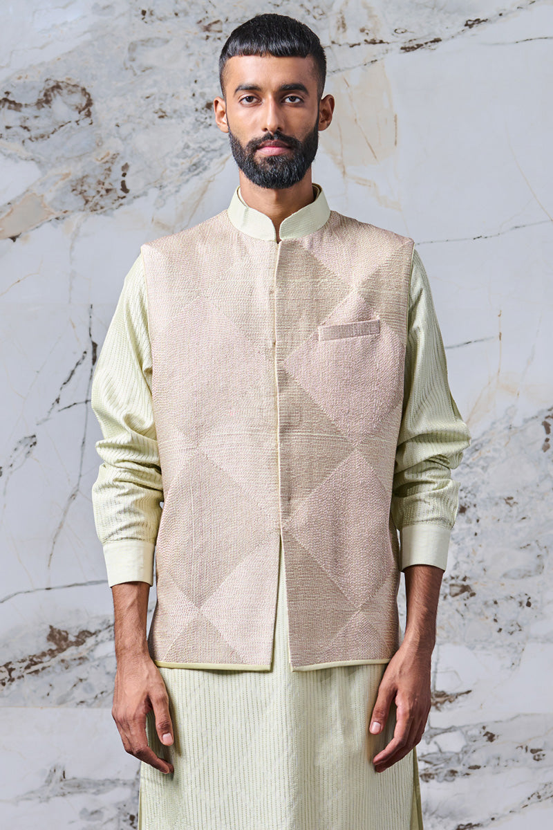 Light Green Bundi In Dori And Badla Texturing Work