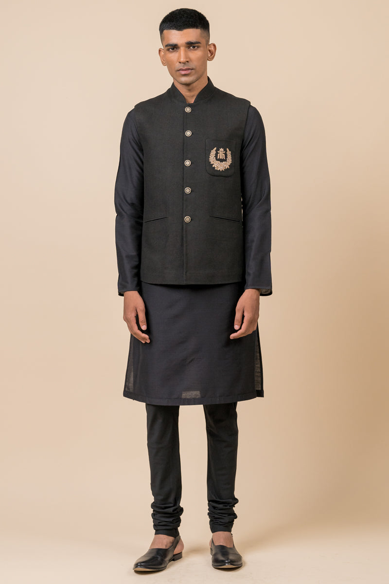 Black Bundi With Embroidered Tasva Logo