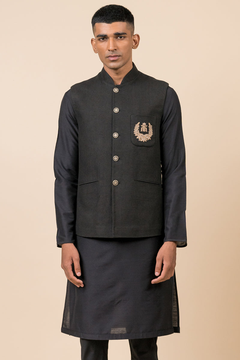 Black Bundi With Embroidered Tasva Logo