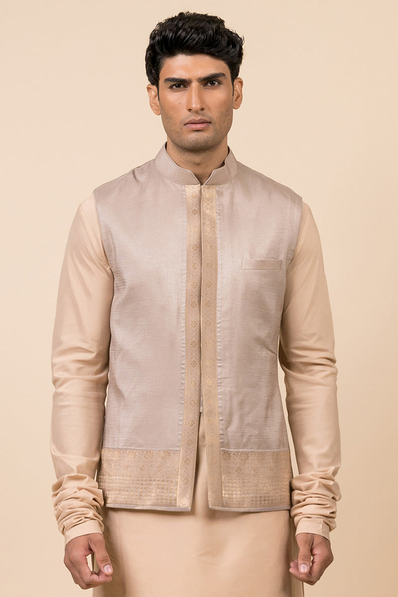 Light Grey Bundi With Jacquard Border