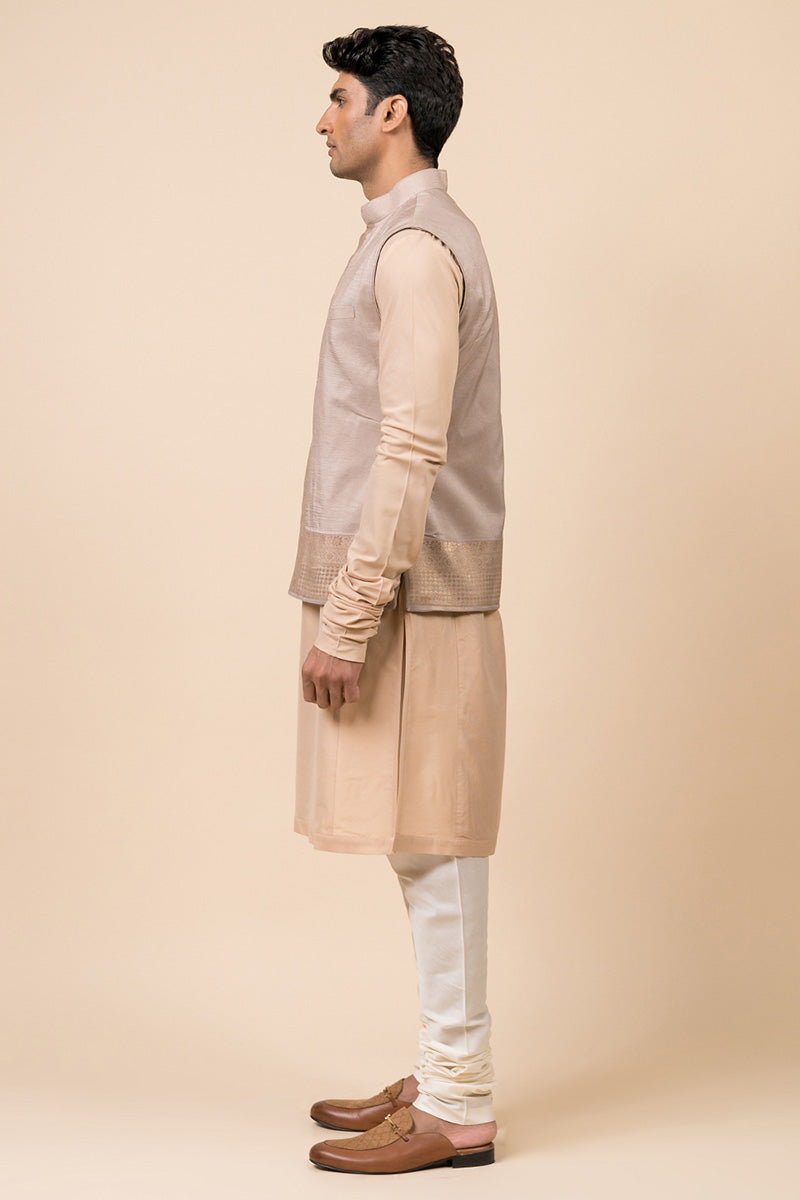 Light Grey Bundi With Jacquard Border