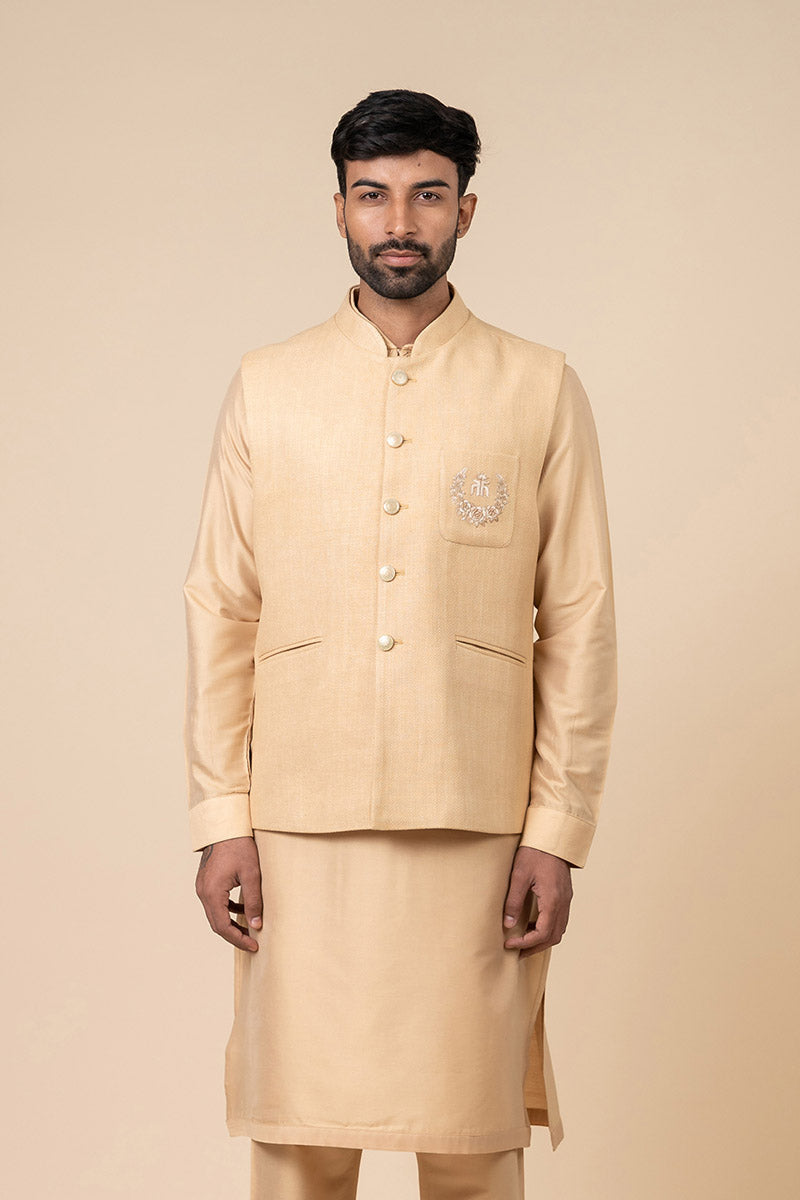 Beige Bundi With Embroidered Tasva Logo