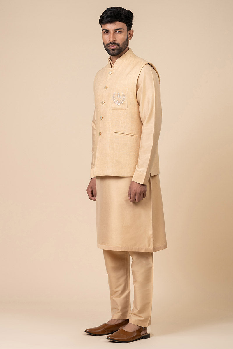 Beige Bundi With Embroidered Tasva Logo