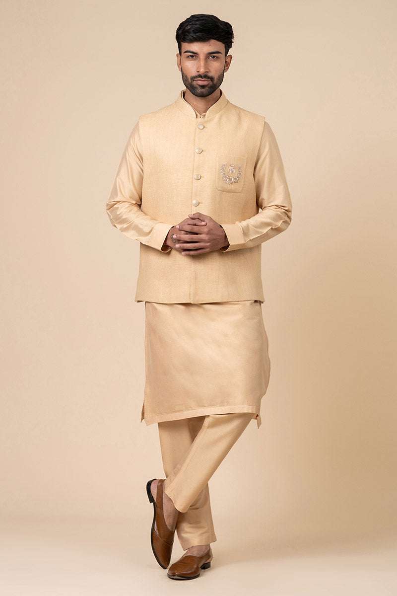 Beige Bundi With Embroidered Tasva Logo