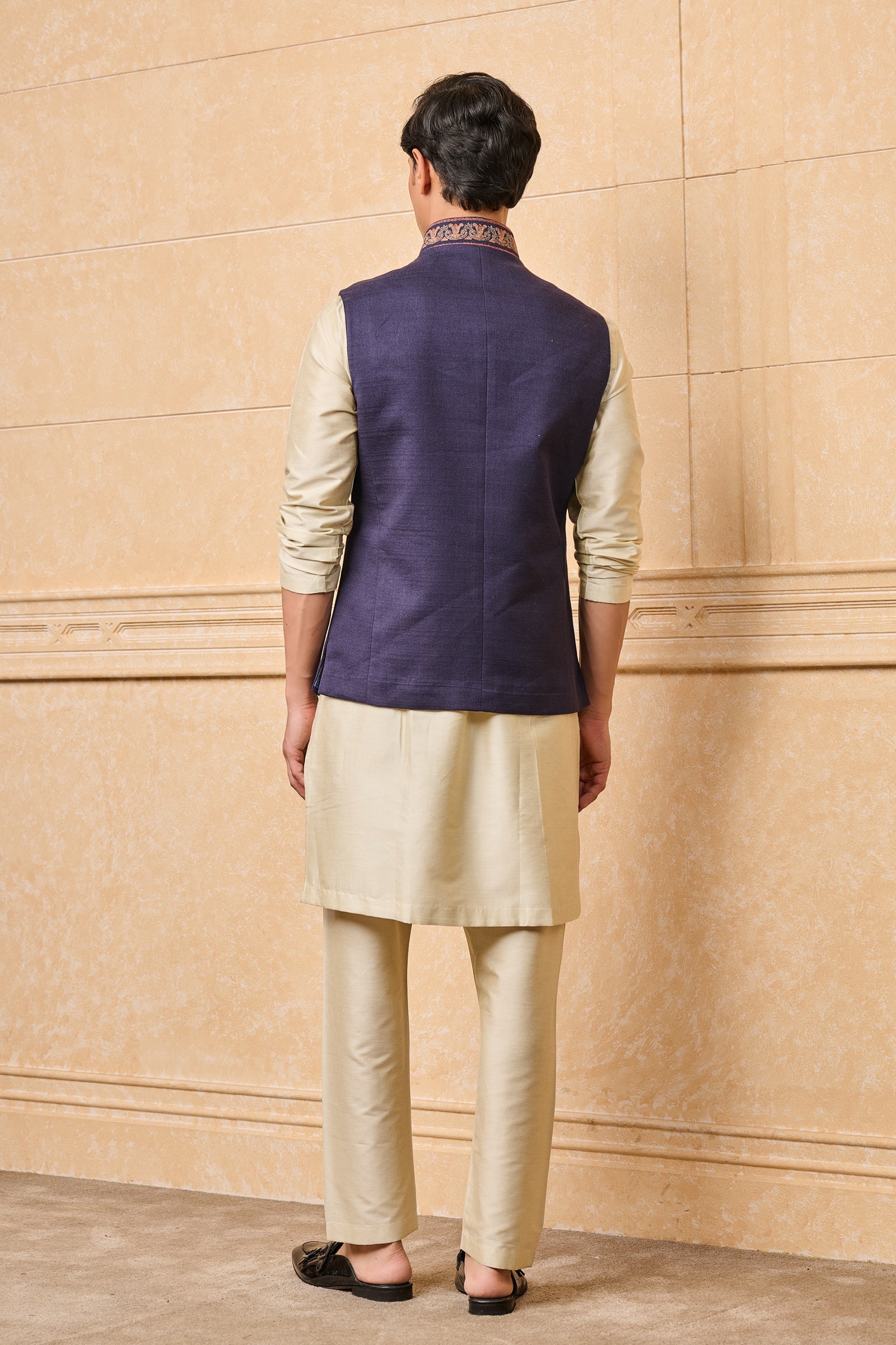 Navy Cotton Bundi With Embroidered Collar