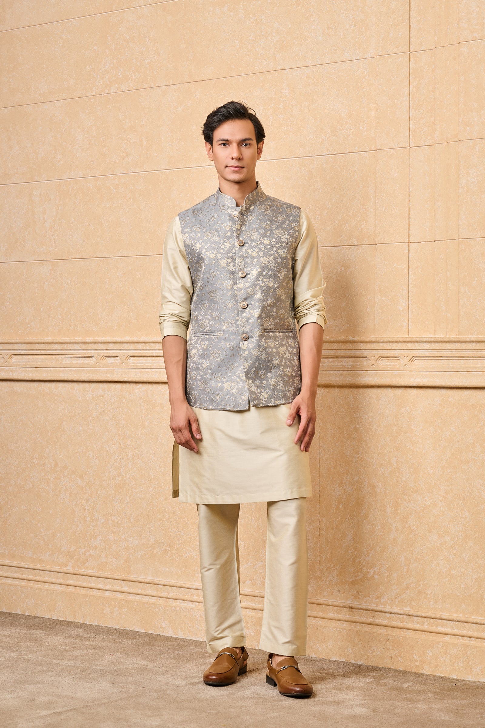 Grey Classic Brocade Bundi