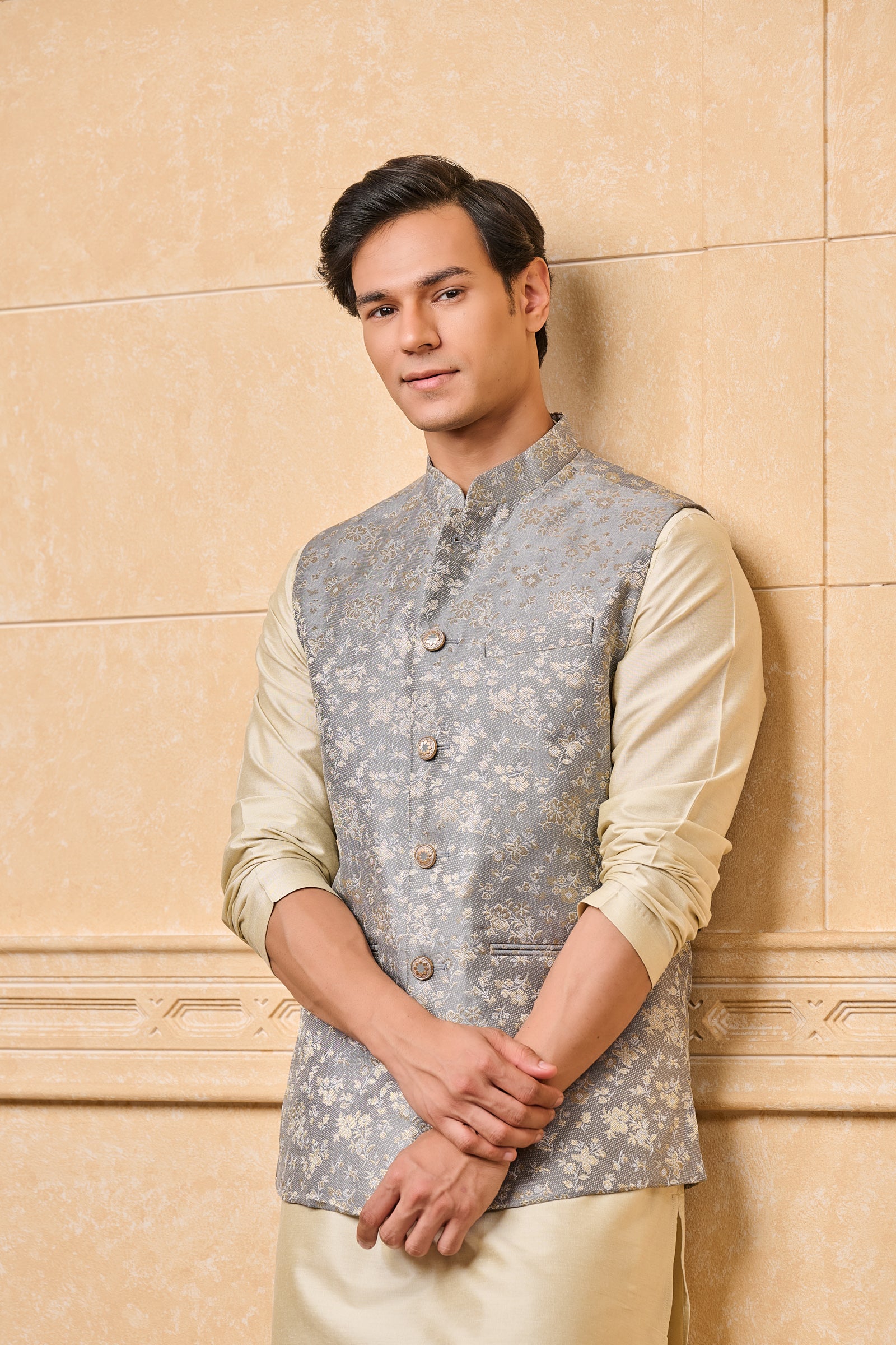 Grey Classic Brocade Bundi