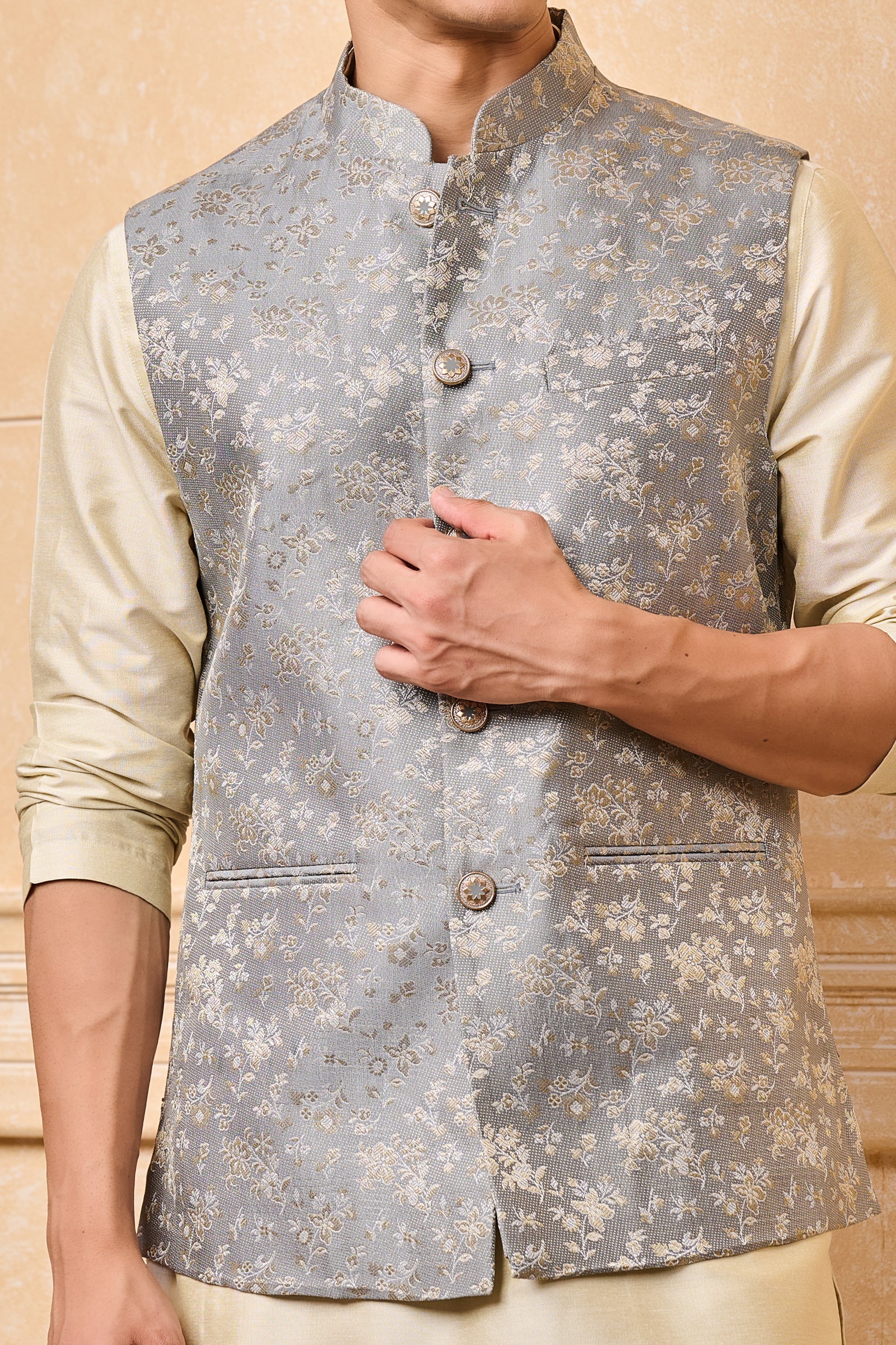 Grey Classic Brocade Bundi