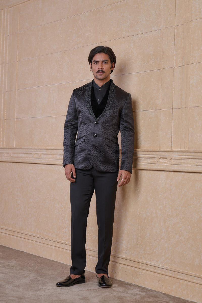 Black Jacquard Dinner Jacket Set