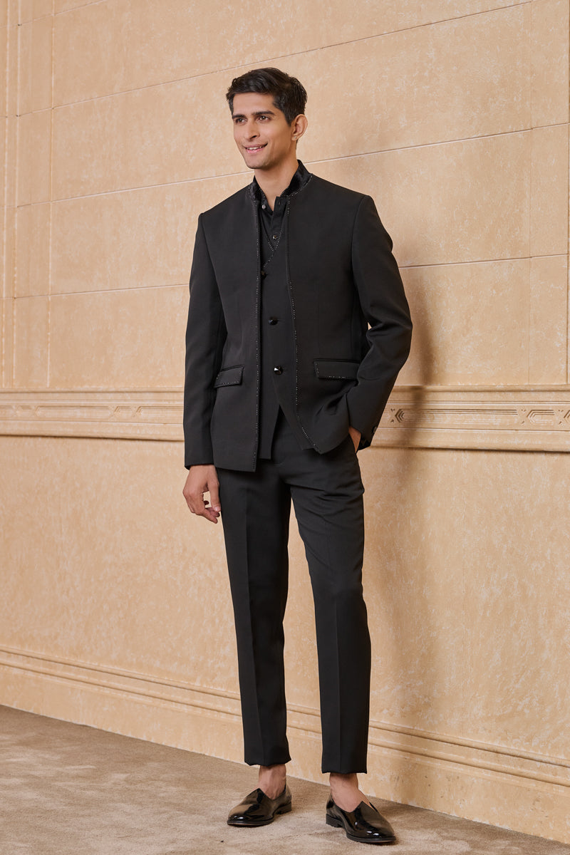 Black Crepe Dinner Jacket Set