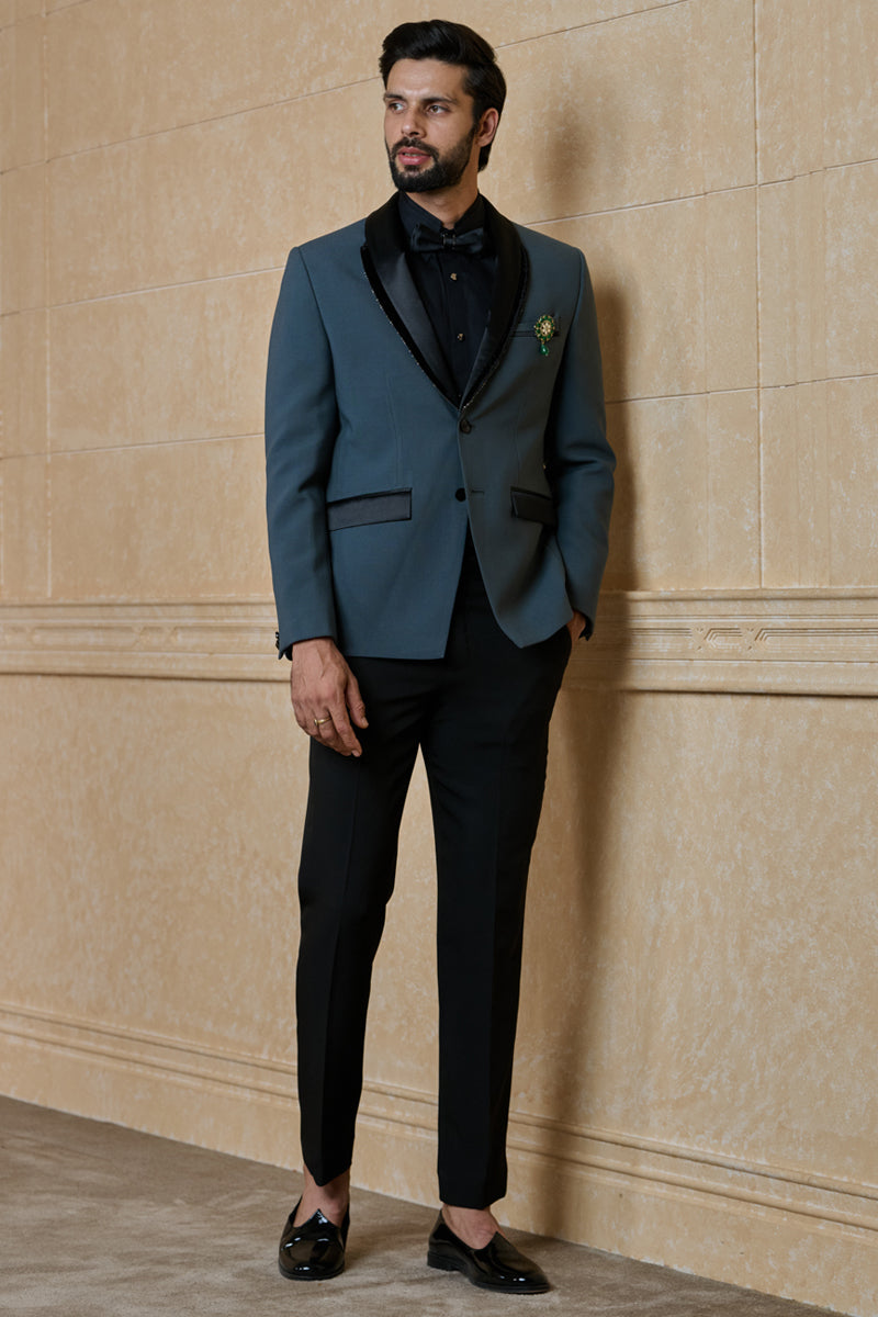 Dark Teal Dinner Jacket Set With Shawl Lapel