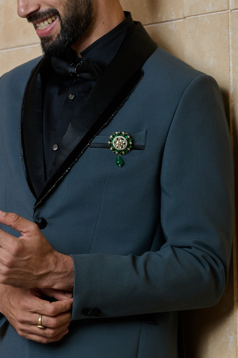 Dark Teal Dinner Jacket Set With Shawl Lapel