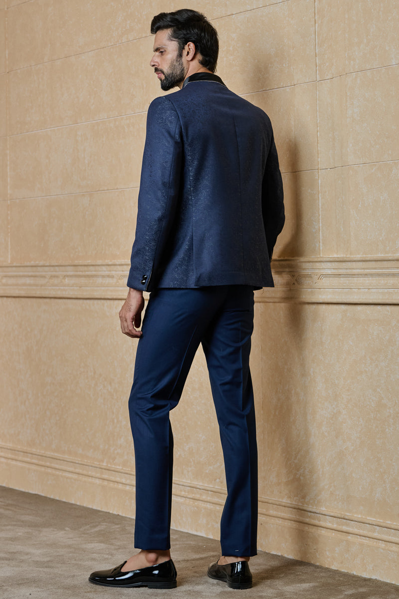 Navy Jacquard Dinner Jacket With Stylised Neck