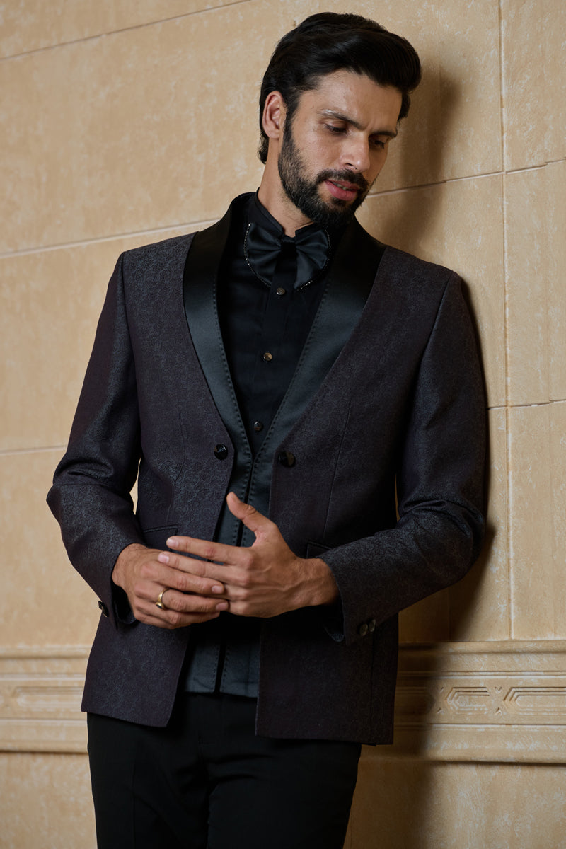 Wine Overlap Jacquard Dinner Jacket Set