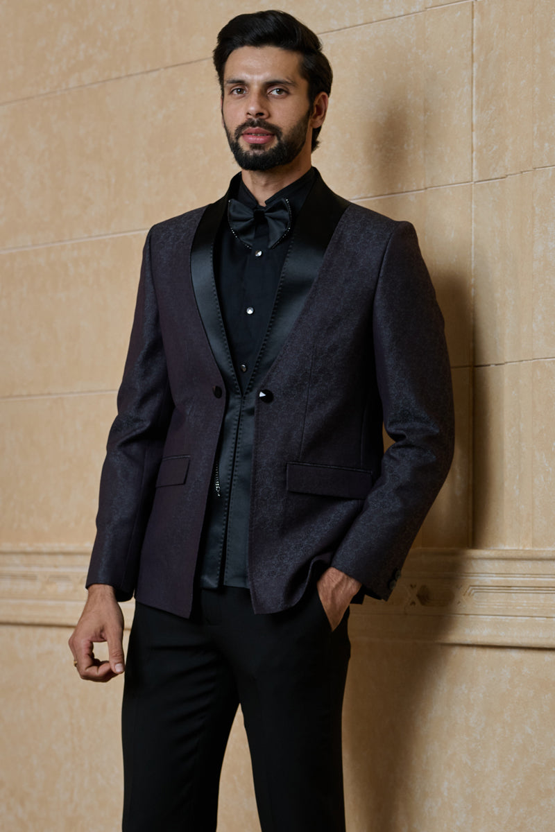 Wine Overlap Jacquard Dinner Jacket Set