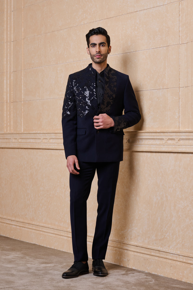 Navy Embroidered Dinner Jacket Set