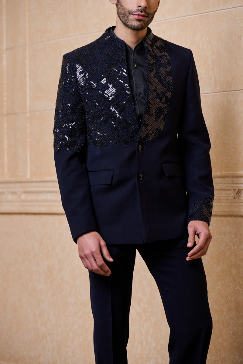 Navy Embroidered Dinner Jacket Set