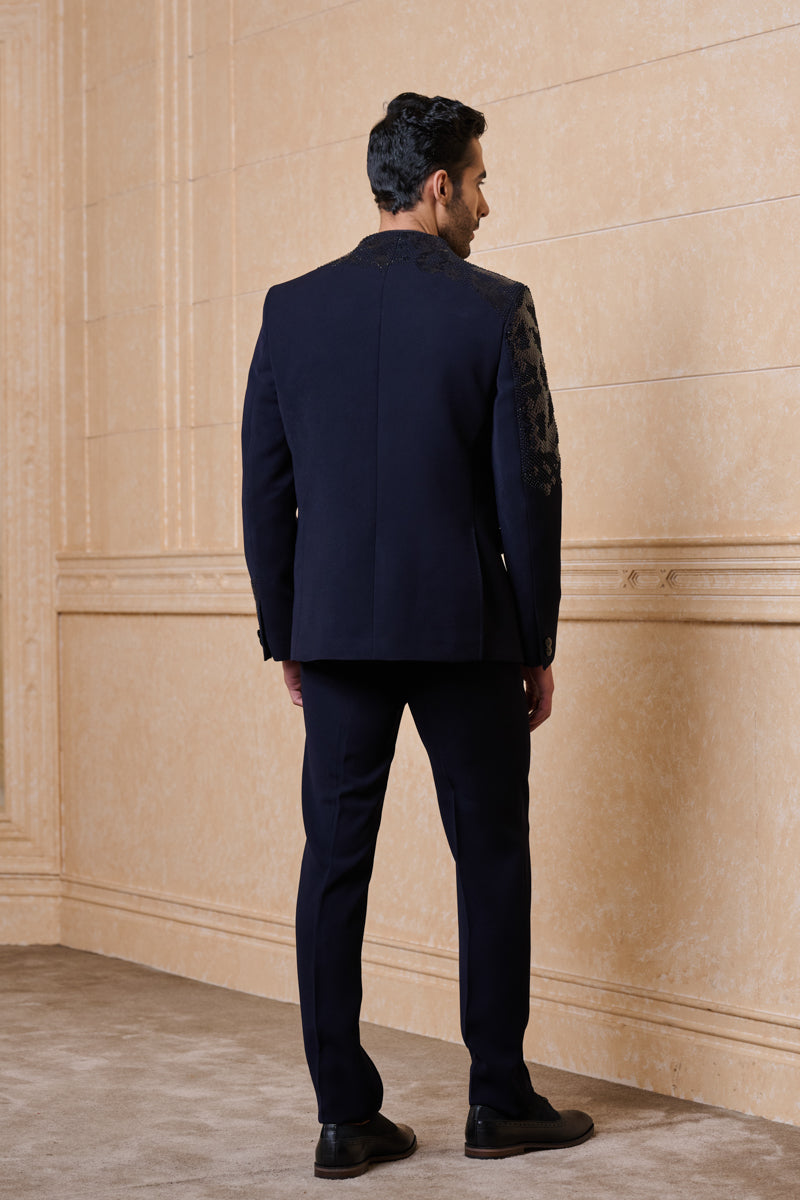 Navy Embroidered Dinner Jacket Set