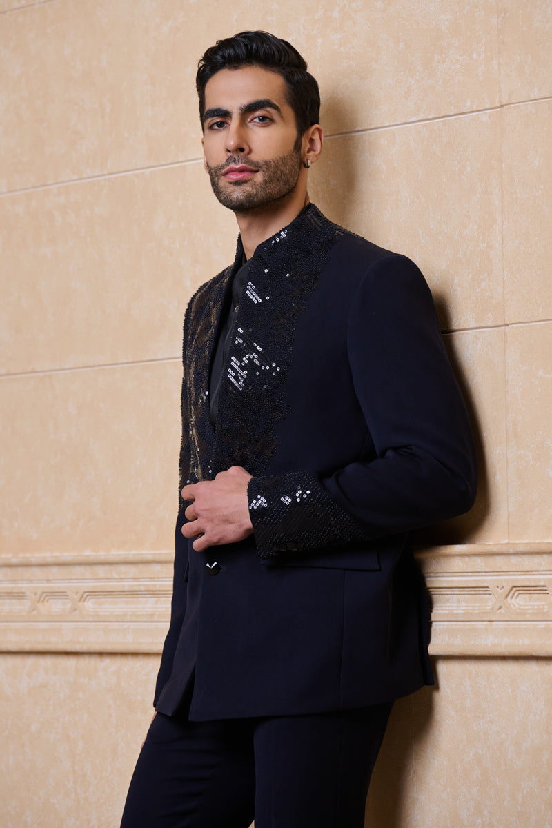 Navy Embroidered Dinner Jacket Set