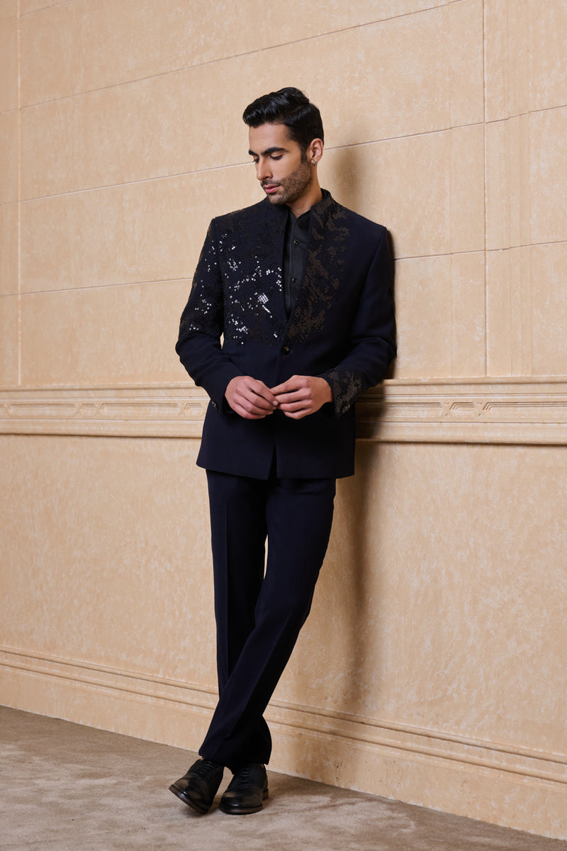 Navy Embroidered Dinner Jacket Set