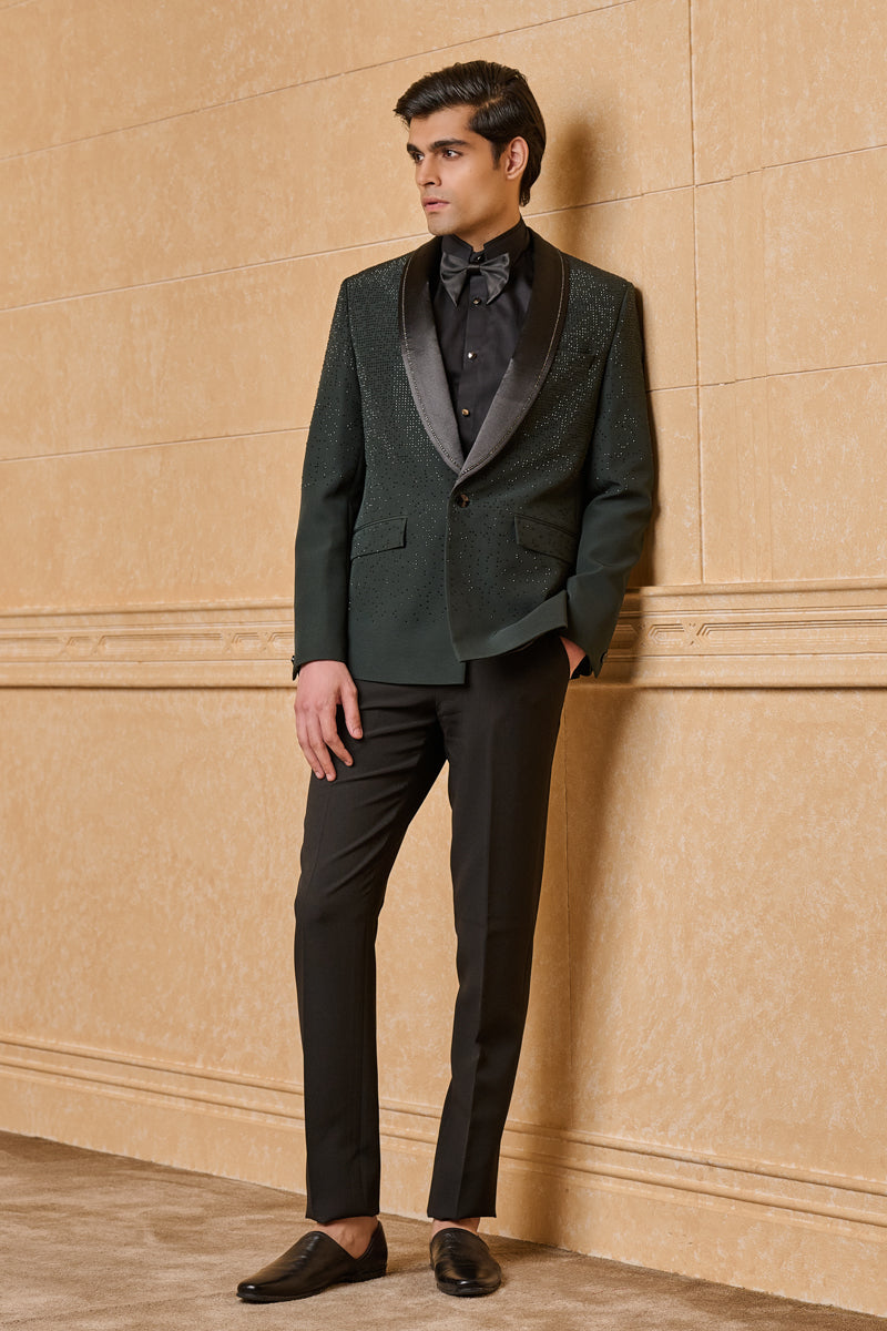 Dark Green Ombre Embroidered Dinner Jacket Set