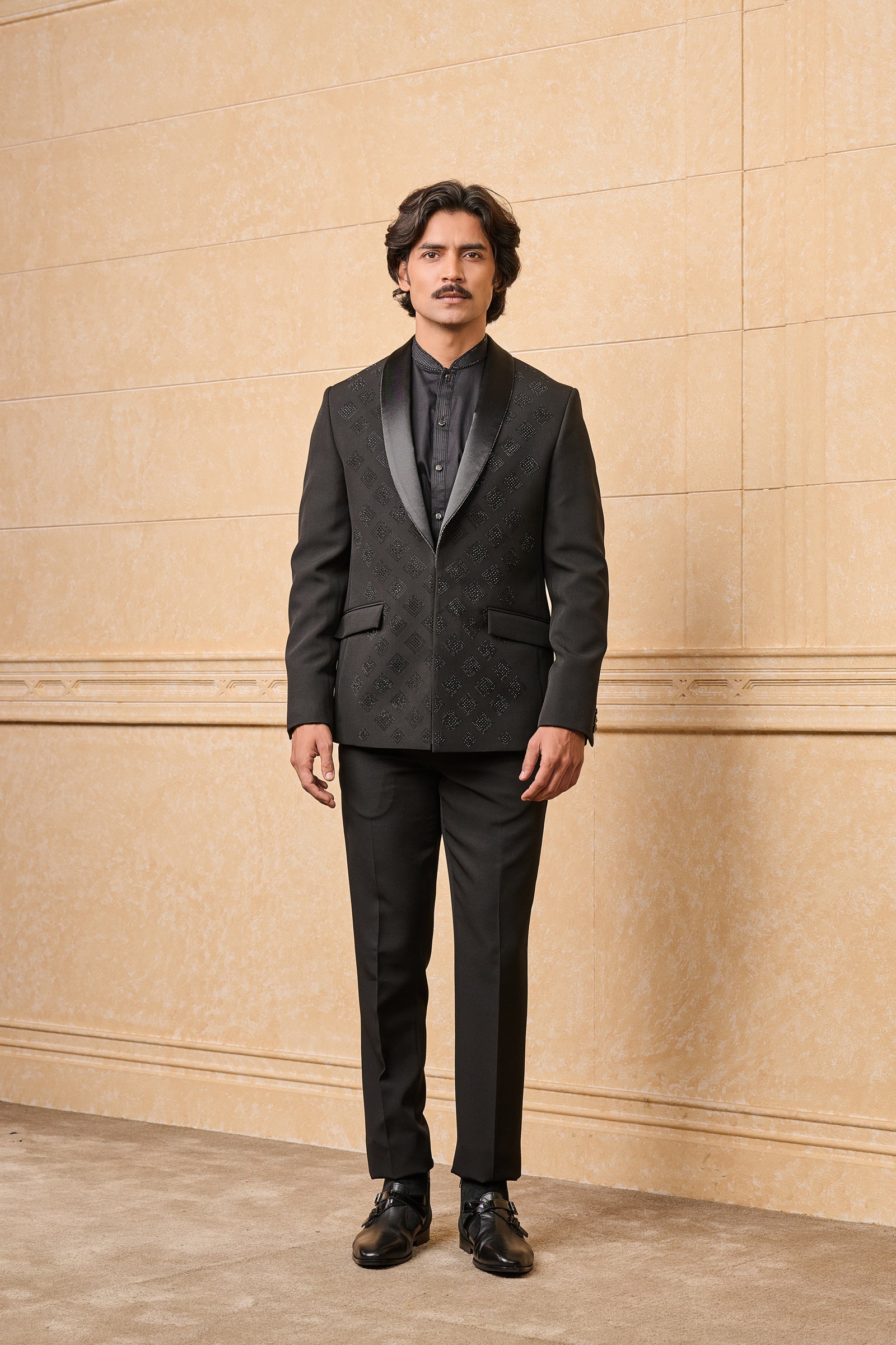 Black All Over Front Embroidered Dinner Jacket