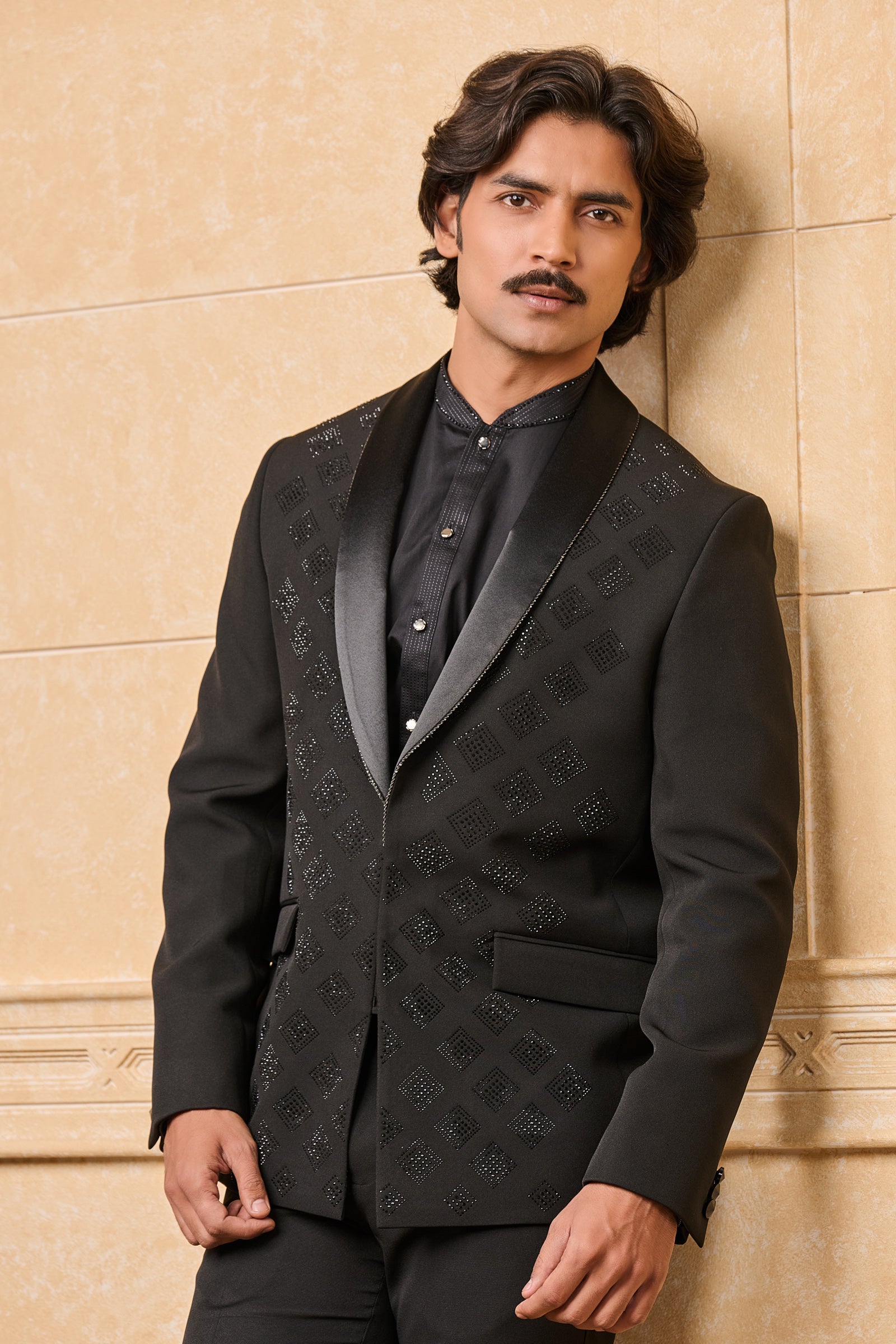 Black All Over Front Embroidered Dinner Jacket