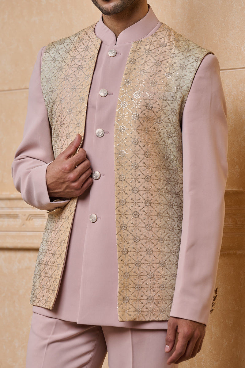 Gold Indo Western With Open Style Jacket