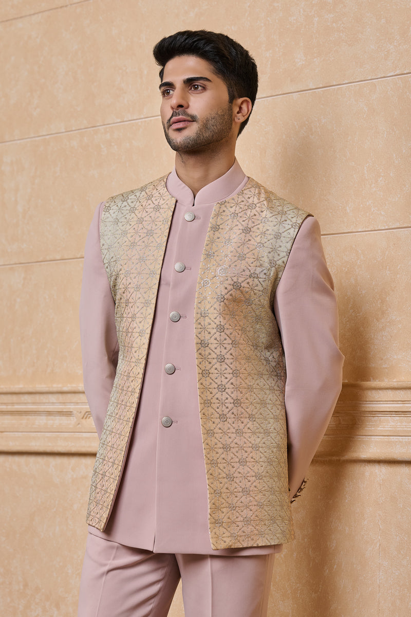 Gold Indo Western With Open Style Jacket