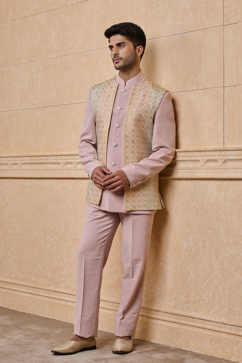 Gold Indo Western With Open Style Jacket