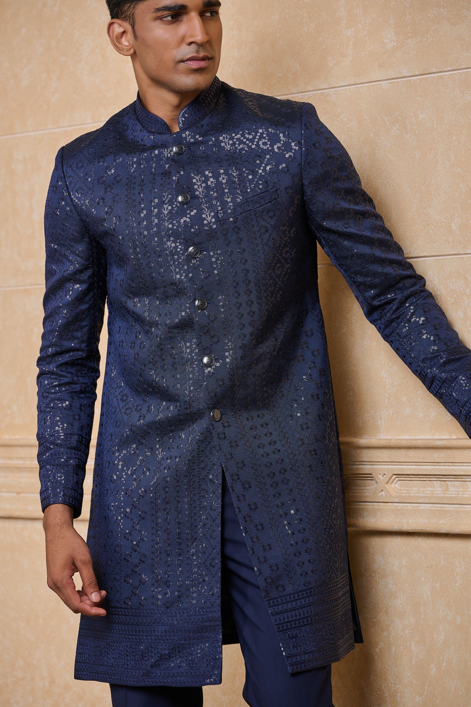 Navy All Over Embroidered Indo Western