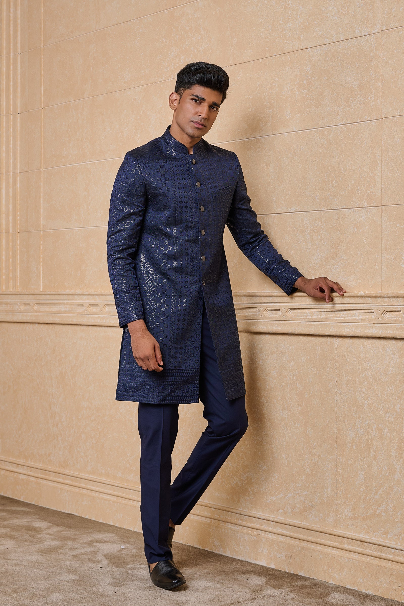 Navy All Over Embroidered Indo Western