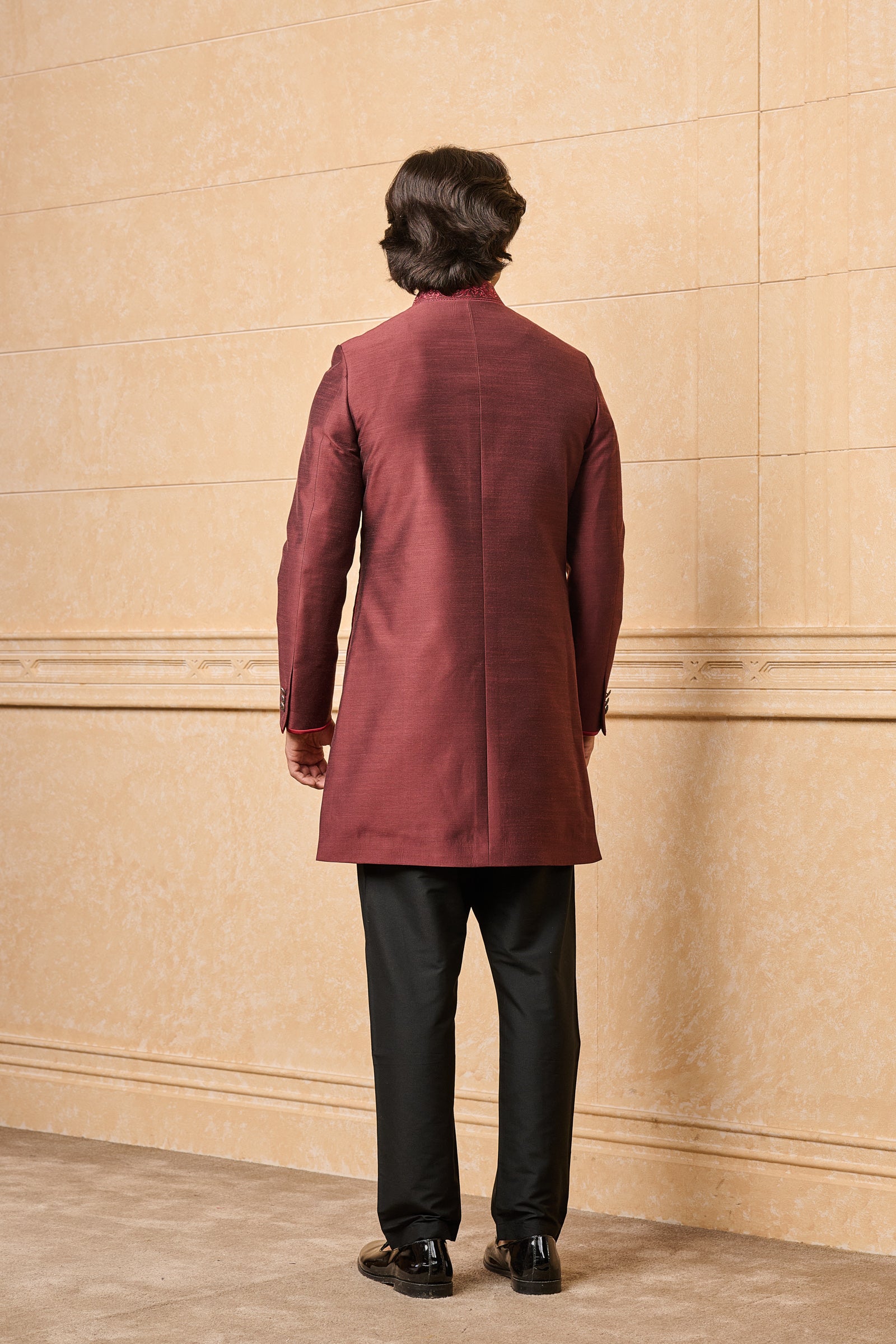 Maroon Indo Western With Jacquard Panel