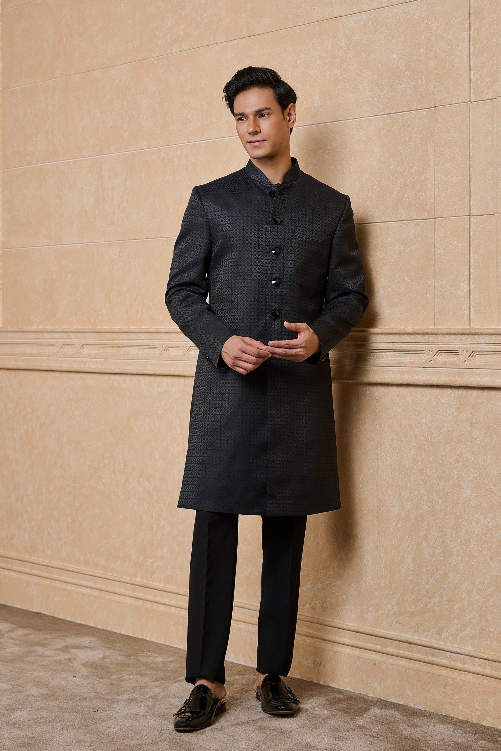 Navy Jacquard Indo Western