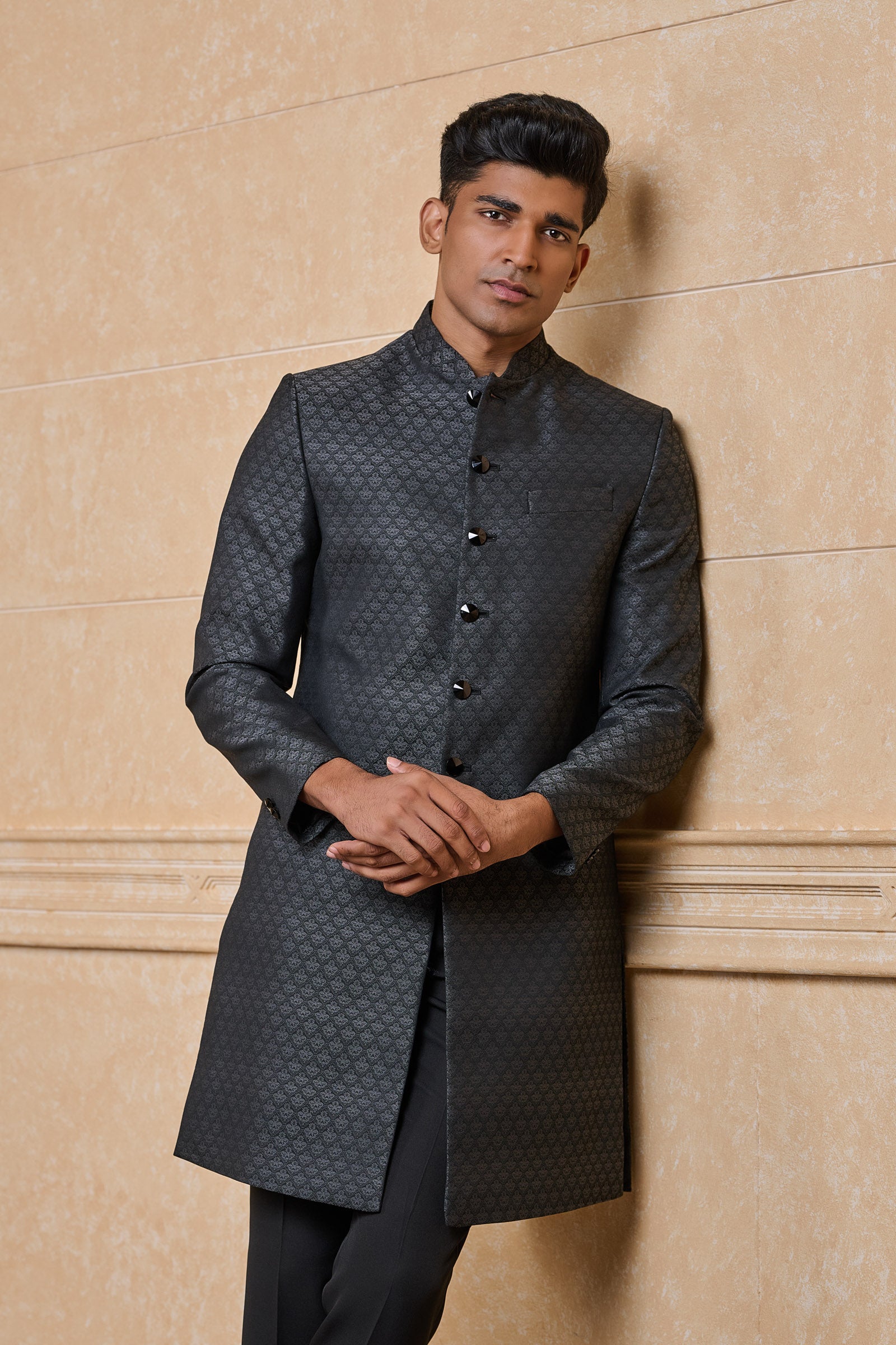 Black Jacquard Indo Western