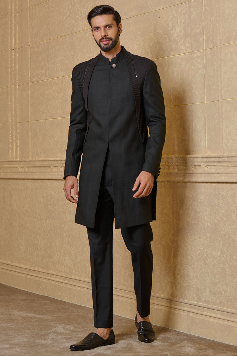 Black Stylised Pintucked Panelled Indo Western