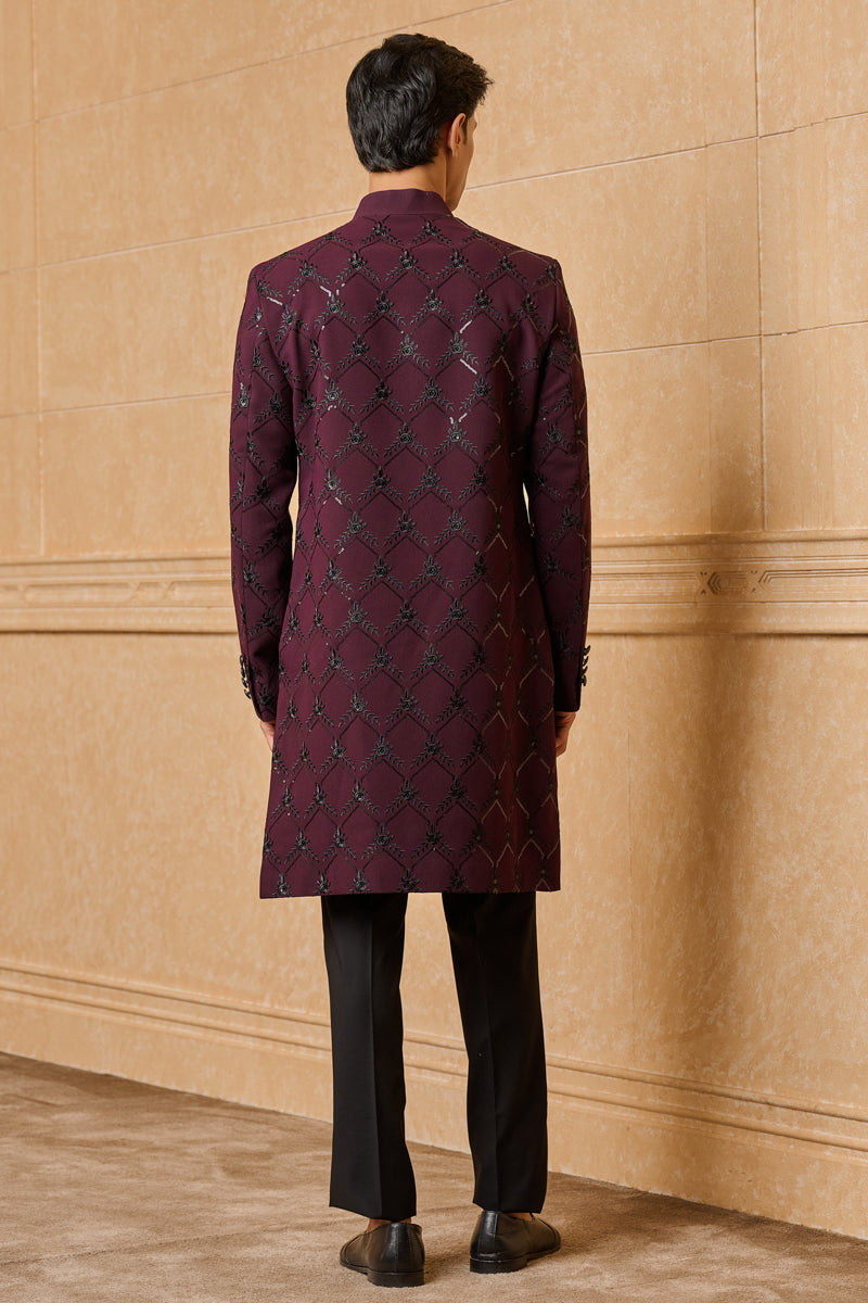 Wine All Over Embroidered Indo Western